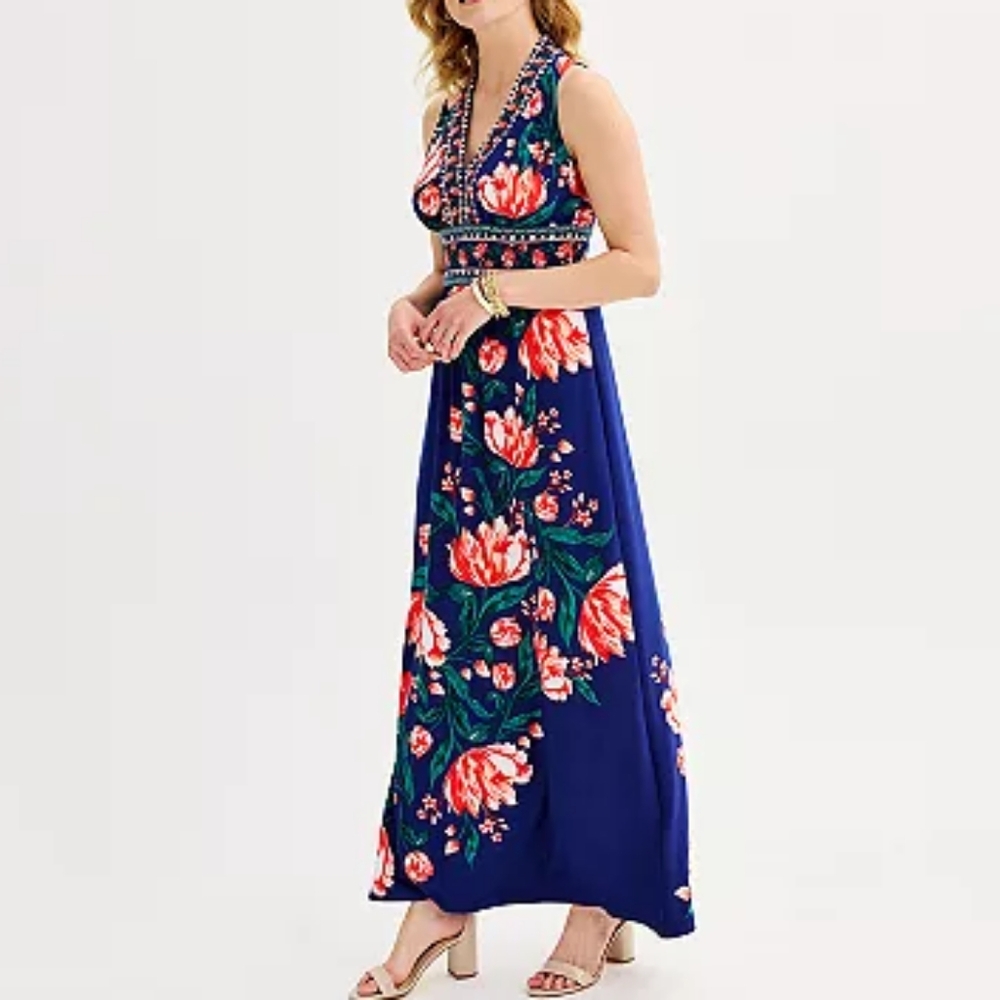 London Times Navy Floral Maxi Dress